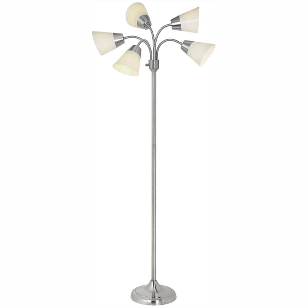 Hampton Bay Title 20 66 in. H Brushed Nickel 5-Head Integrated LED Floor  Lamp AF37917R-CA The Home Depot