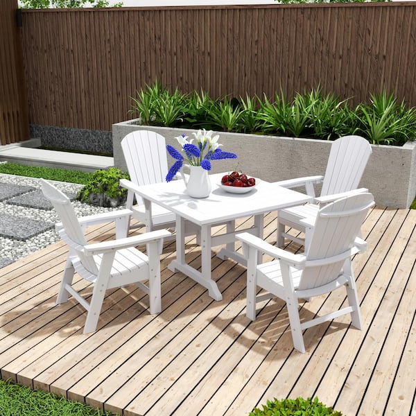 WESTIN OUTDOOR Altura Outdoor Patio Weather Resistant White 5-Piece HDPE Plastic Square Table Adirondack Dining Set