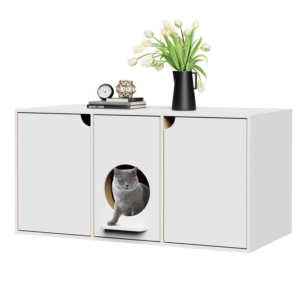 FUFU&GAGA Modern Cat Litter Box Enclosure Furniture for 2 Cats, Wooden