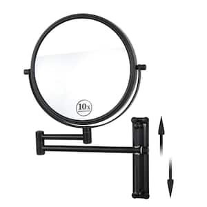 13 in. W x 16.5 in. L Metal Black Makeup Mirror Wall Mounted Adjustable Height Double-Sided 10x Magnifying Vanity Mirror