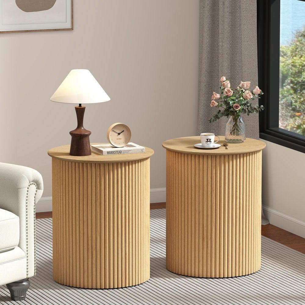 ATHMILE Natural 21.65 in. H Wavy Nightstands /Side Table NAD