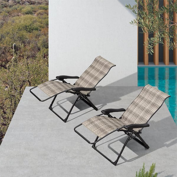 PURPLE LEAF Outdoor Patio Recliner Chair Zero Gravity Wicker Rattan Lounge Folding Chair in Grey (Set of 2)