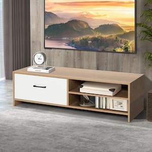 48 in. White TV Stand with 2-Open Shelf and Drawer for 55 in. TV