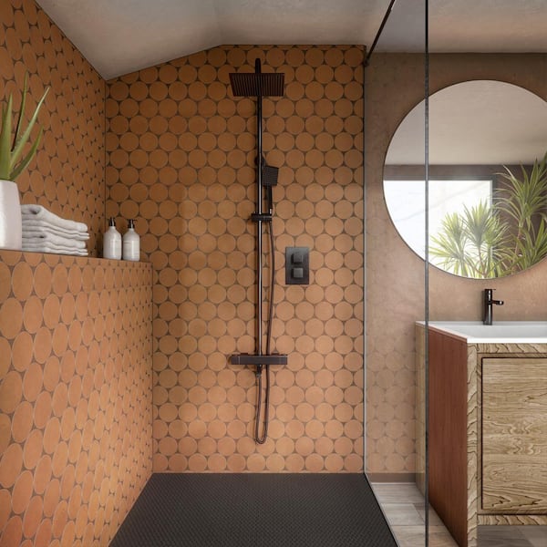 Indoterra Brick 3-1/4 in. x 3-1/4 in. Matte Porcelain Concrete Look Circle Mosaic Tile Sample