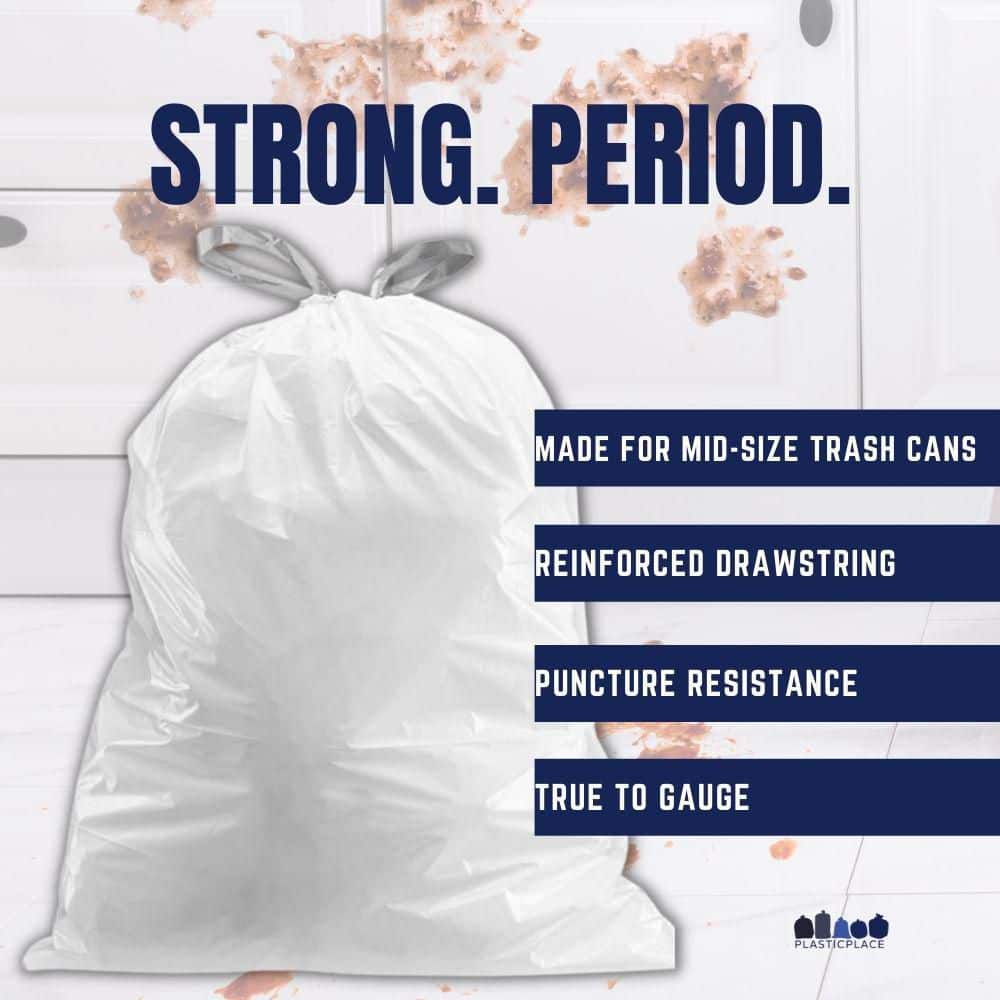 8 Gallon White Drawstring Trash Bags, 200 Count