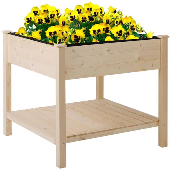 Unbranded 36 in. x 36 in. Raised Garden Bed with Storage Shelf - 2-Tier Elevated Wood Planter Box for Vegetables Flowers and Herbs