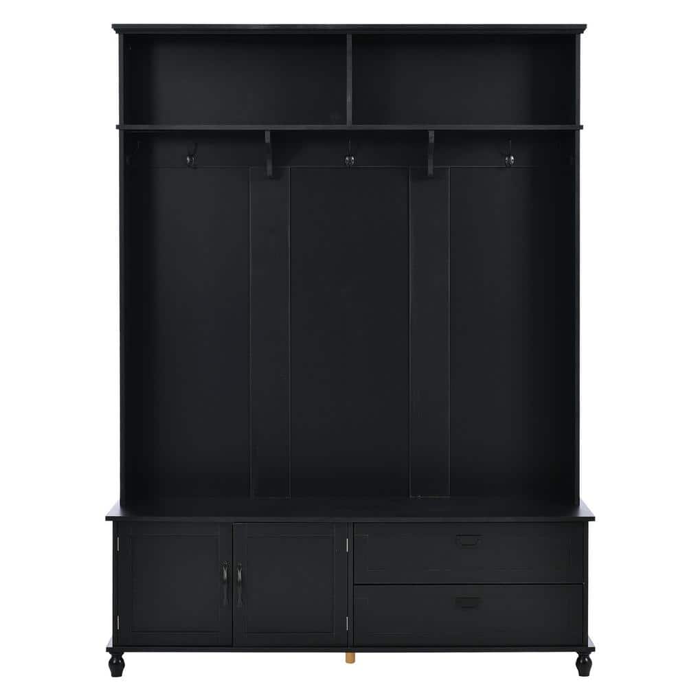 URTR Modern Style Black Hall Tree with Storage and 2Large