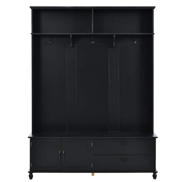 URTR Modern Style Black Hall Tree with Storage Cabinet and 2-Large ...