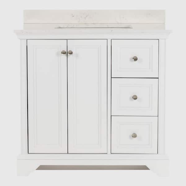 Home Decorators Collection Stratfield 37 in. W x 22 in. D x 39 in. H Single Sink Freestanding Bath Vanity in White with Pulsar Cultured Marble Top