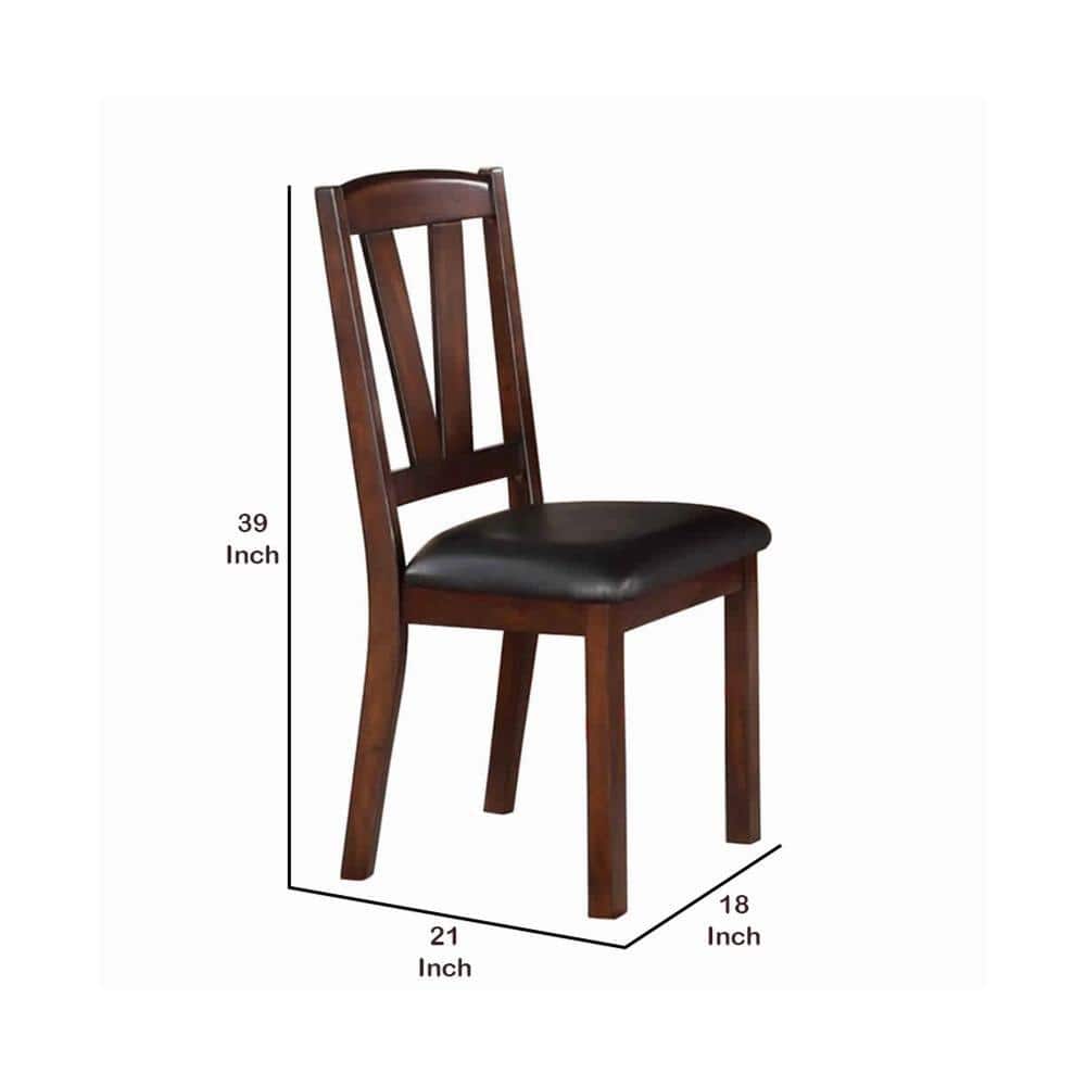 Brown Leather Upholstered Wood Side Chair Set