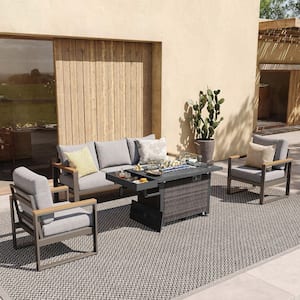 Outdoor 4-Piece Aluminum Patio Conversation Sets with 52 in. Propane Fire Pit Table and Gray Cushions