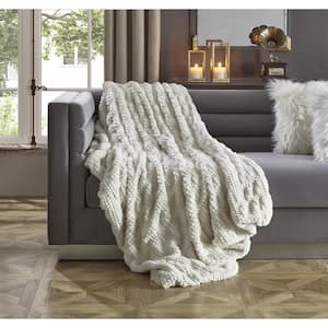 Adina Ivory Extra Soft, Silk Touch Acrylic 50 in. x 60 in. Throw Blanket