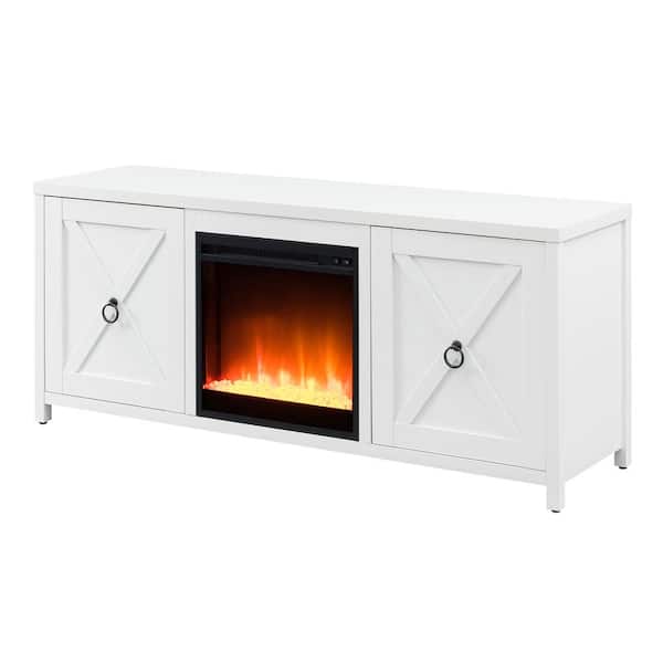 Meyer&Cross Granger 58 in. White TV Stand with Crystal Fireplace Insert