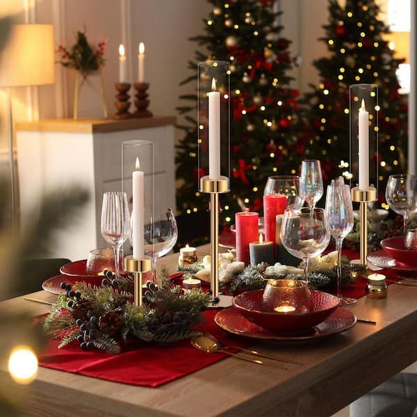 Gold Hurricane Candle Holders Set of 6, Tall Metal and Glass Taper