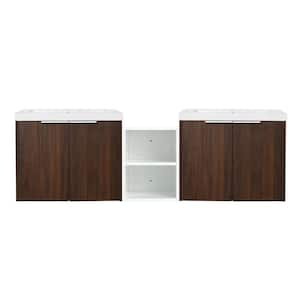 59.2 in.x 18.1 in.x 19.3 in. California Walnut Wall Mounted Plywood Bathroom Vanity with Sink and 1-Small Storage Shelf