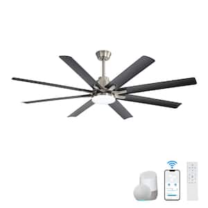 66 in. Smart Indoor Nickel Ceiling Fan with Light and Remote Control 8 Blades Reversible DC Motor Dimmable LED Fan Light