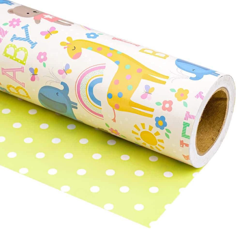 Reversible Baby Shower Wrapping Paper Mini Roll 17 in. x 33 Feet Animals and New Baby Design for Kids Birthday price history on PriceWatchPro