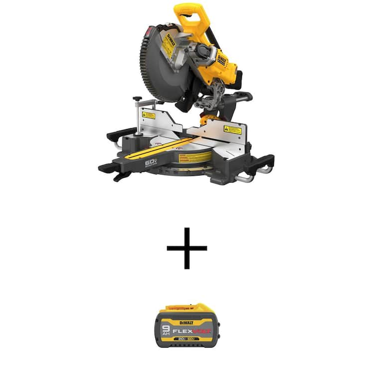 DEWALT 60V Lithium-Ion 12 in. Cordless Sliding Miter Saw with FLEXVOLT 20V/60V MAX Lithium-Ion 9.0Ah Battery Pack