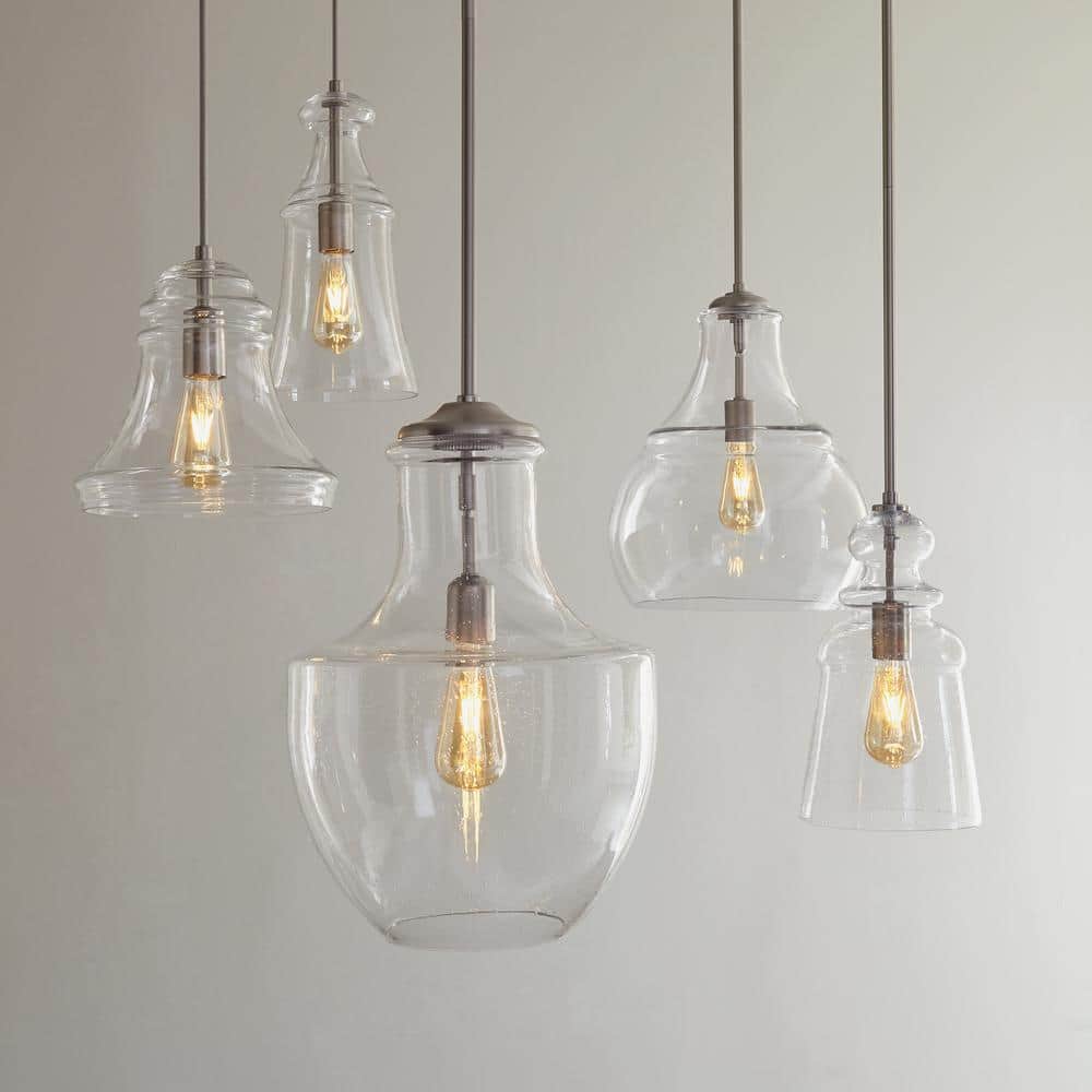 Brushed Nickel Clear Seeded Glass Modern Pendant Light