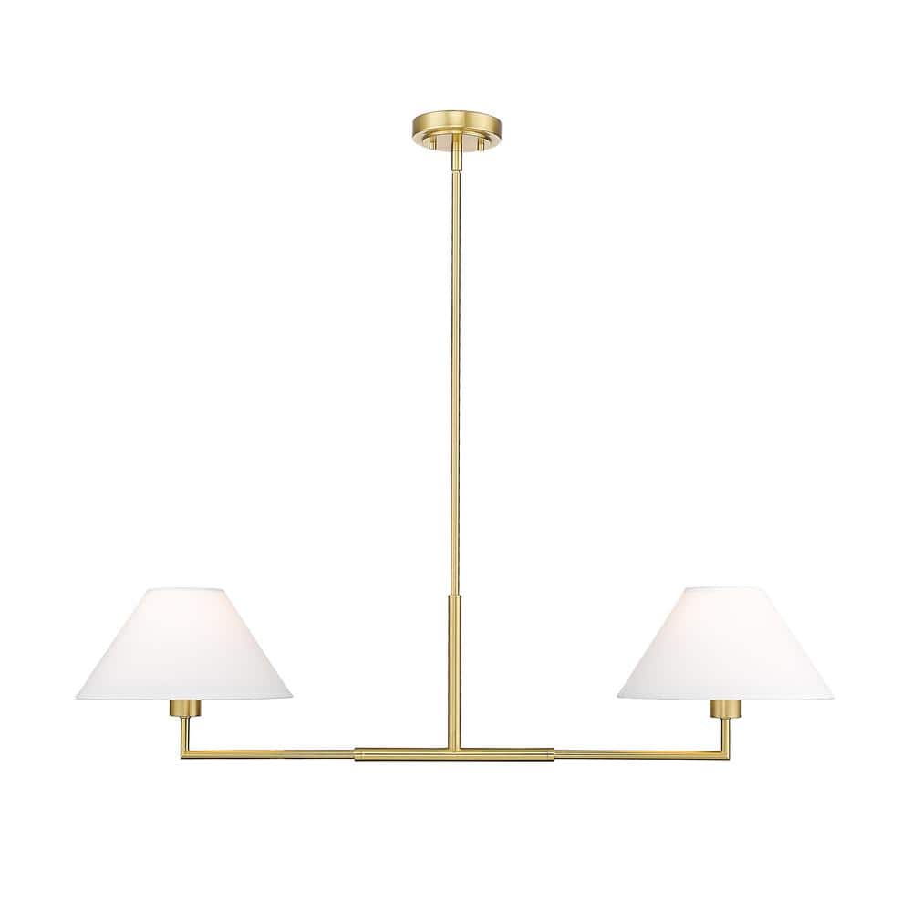 Leila 2-Light Luxe Gold Chandelier with White Linen Fabric Shades