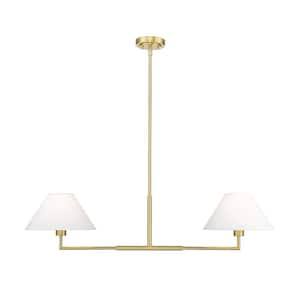 Leila 2-Light Luxe Gold Chandelier with White Linen Fabric Shades