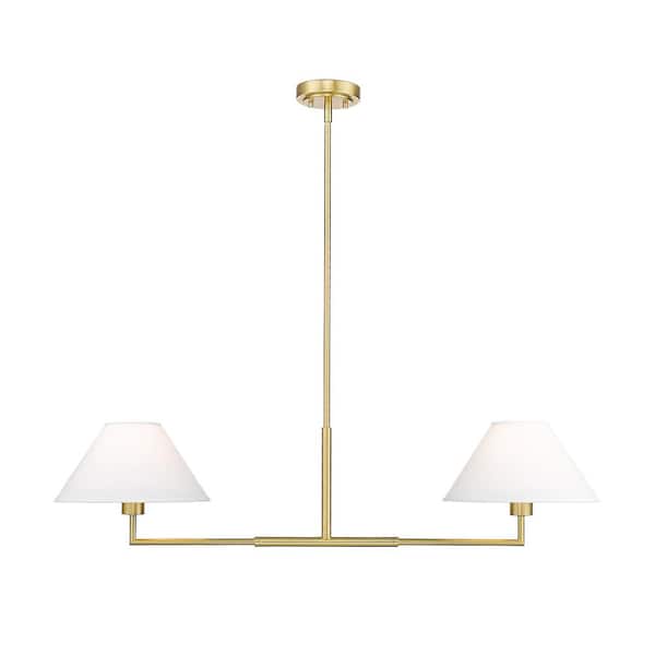 Unbranded Leila 2-Light Luxe Gold Chandelier with White Linen Fabric Shades