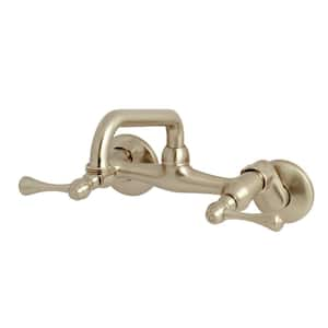 Kingston Adjustable Center 2-Handle Wall-Mount Laundry Faucet in Brushed Nickel