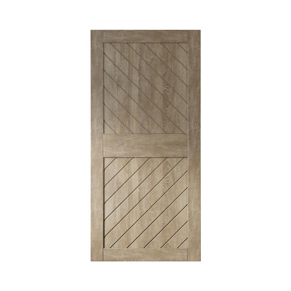 HOMACER XT4 32 in. x 84 in. C-Panel Solid Core Classic Gray Slanted Stripe Design Pine Wood Interior Sliding Barn Door Slab