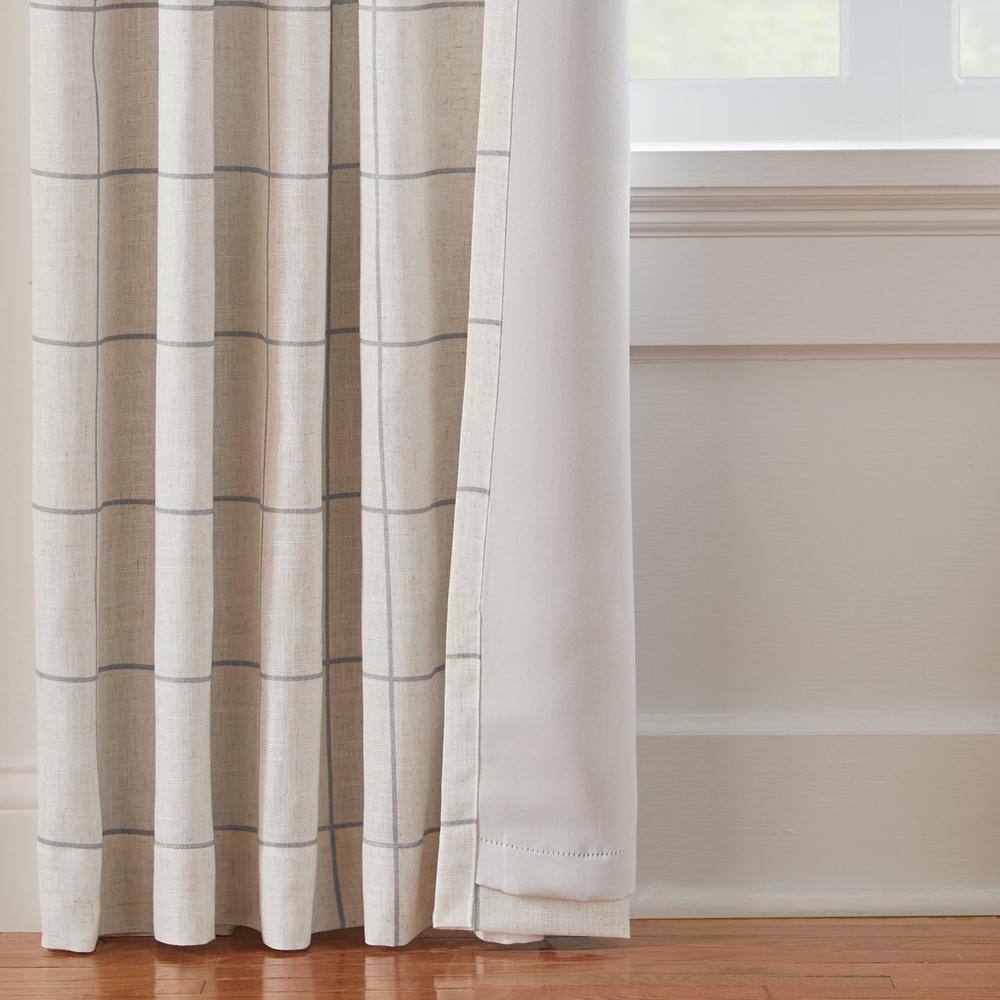 Gray Linen-Blend Blackout Windowpane Plaid Drape Panel
