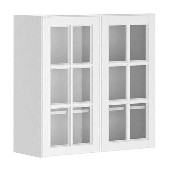 Eurostyle Ready to Assemble 30x30x12.5 in. Birmingham Wall Cabinet in White Melamine and Glass Door in White