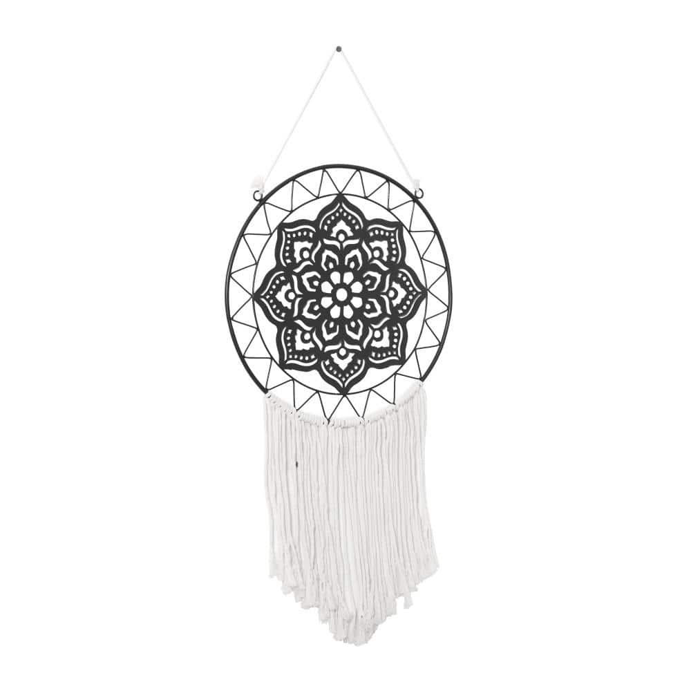 Oversized Black Metal and Canvas Abstract Wall Hanging