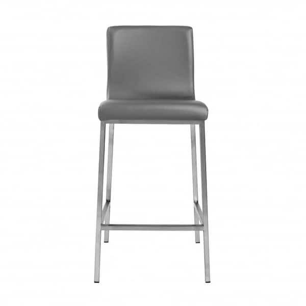 HomeRoots Charlie 25.99 in. Gray Low Back Metal Counter Stool with Faux Leather Seat Set of Two