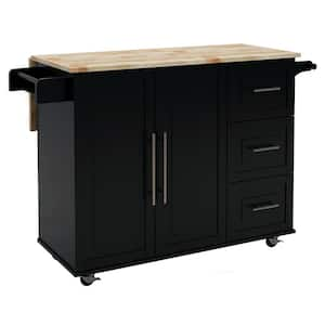 Fragemen Black Kitchen Island with Drop Leaf and Storage