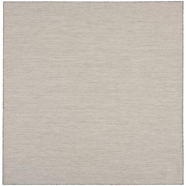 Courtyard Ivory/Silver 8 ft. x 8 ft. Square Solid Geometric Contemporary Indoor/Outdoor Area Rug