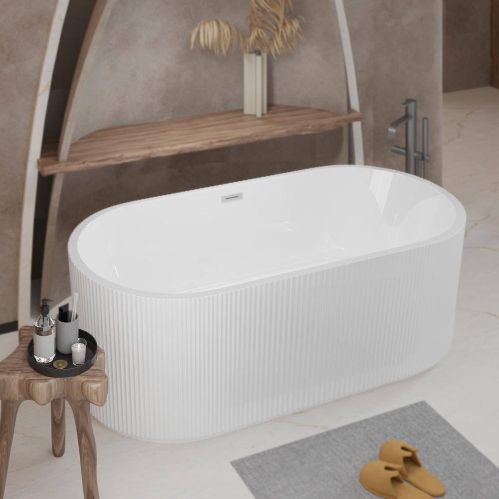 59 Inch Special Shaped Slipper Bathtub, Gloss White Acrylic Tub with Chrome Overflow and Drain price history on PriceWatchPro