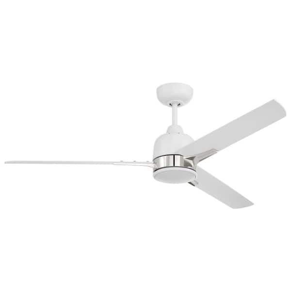 CRAFTMADE Fuller 52 in. Indoor White/Polished Nickel Finish Ceiling Fan and Integrated LED Light Kit with 4 Speed Control Included