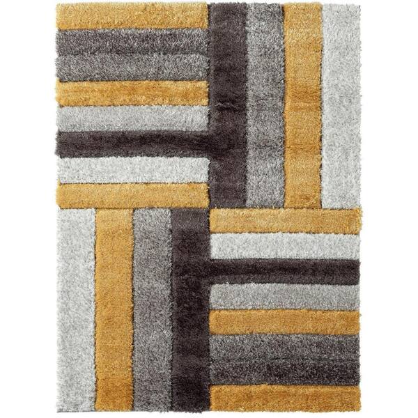 LUXE WEAVERS Lantanas Collection Yellow 8 ft. x 10 ft. Shag Geometric Striped Polypropylene Area Rug