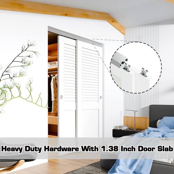 TENONER 56 in. x 80 in. White, Solid Core, MDF Painted Double Half