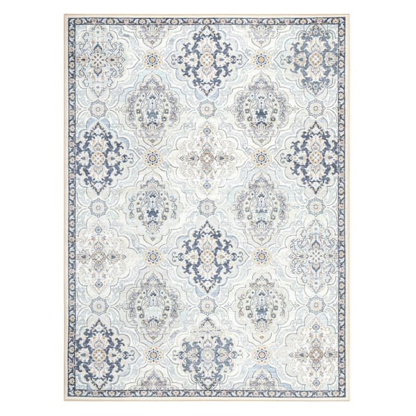 TOWN & COUNTRY LIVING Everyday Avani Cottagecore Medallion Grey 6 Ft. x 9 Ft. Machine Washable Rug