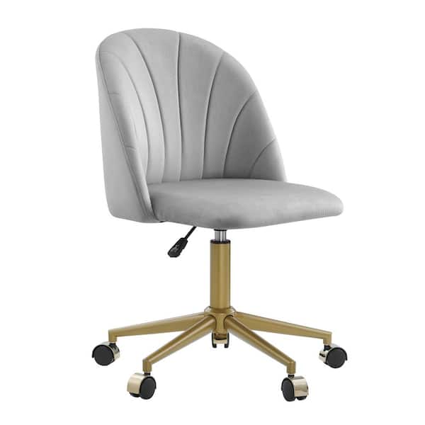 Linon Home Decor Gene Adjustable Gray Polyester Velvet Fabric Desk Chair