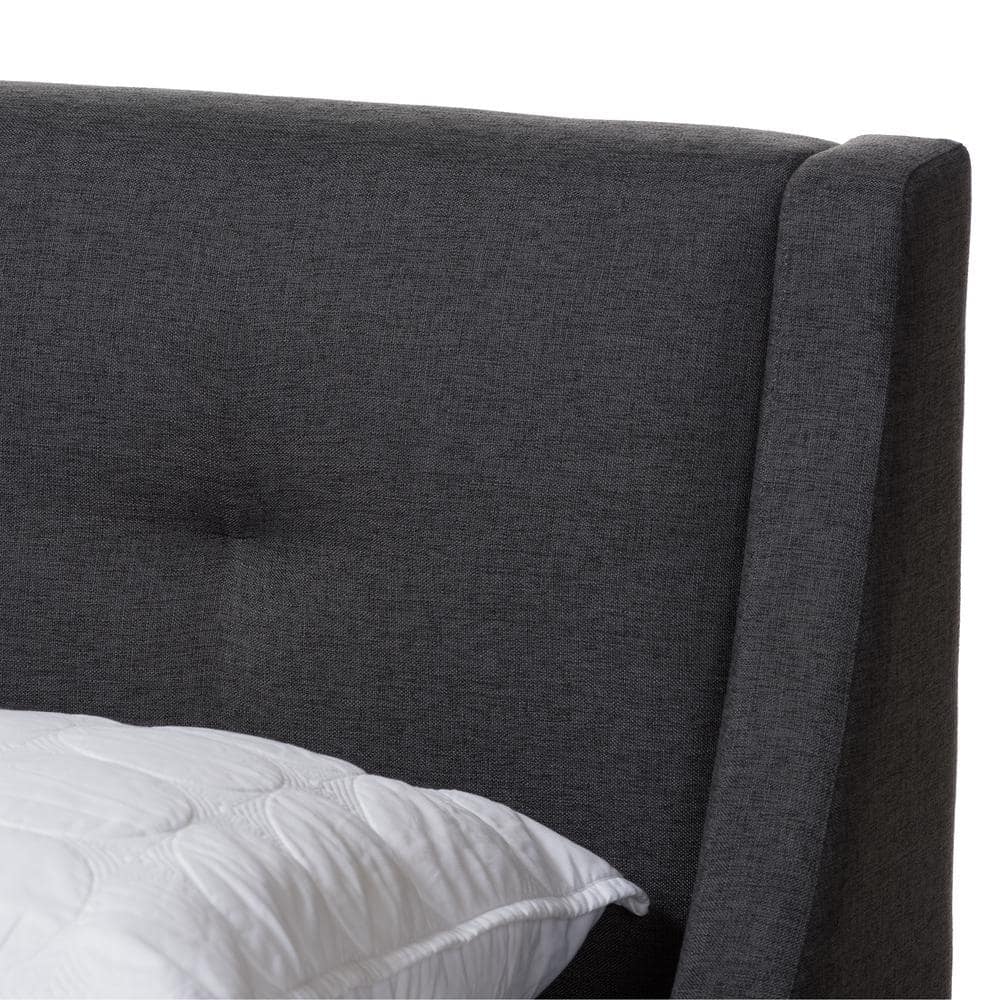 Queen Dark Grey Tufted Upholstered Walnut Wood Platform Bed
