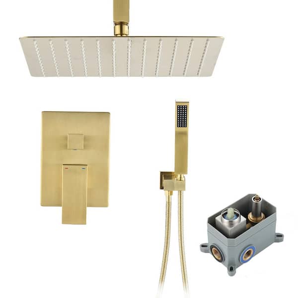 BTCSTAR STAR Single-Handle Spray Square High Pressure Shower Faucet with Hand Hold Spray in Gold (Valve Included)