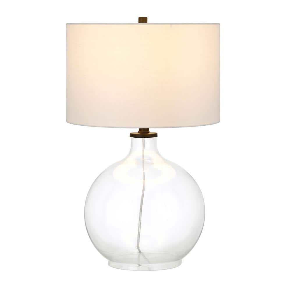 Clear Glass Nightstand Lamp with Bronze Accents and Linen Shade