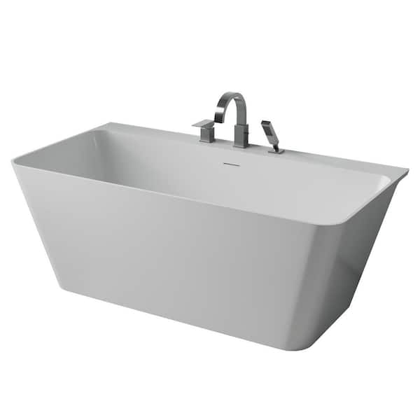 Vault Series 59 in. x 30 in. Flat Bottom Acrylic Freestanding Soaking Bathtub with Center Drain, Chrome Faucet