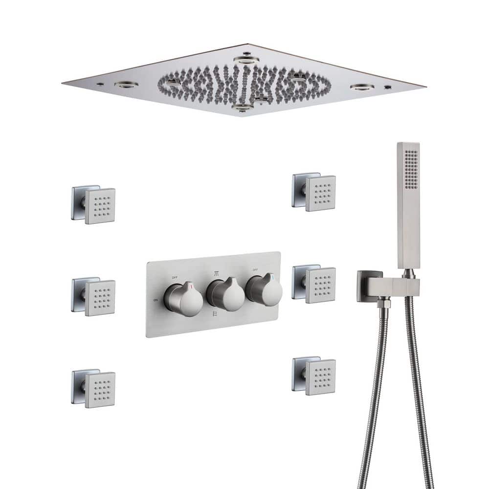 CASAINC 3-Spray 12 in. LED Dual Shower Head Ceiling Mount Fixed and Handheld Shower Head 1.5 GPM with 6-Jets in Brushed Nickel