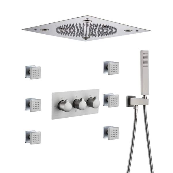 3-Spray 12 in. LED Dual Shower Head Ceiling Mount Fixed and Handheld Shower Head 1.5 GPM with 6-Jets in Brushed Nickel