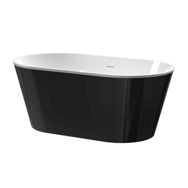 ANGELES HOME 54 in. x 29 in. Acrylic Freestanding Soaking Bathtub with Center Drain in Black (Inside White)