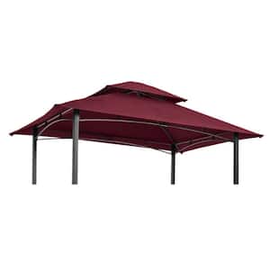 8 ft x 5 ft Burgundy Grill Gazebo Replacement Canopy, Double Tiered BBQ Tent Roof Top Cover