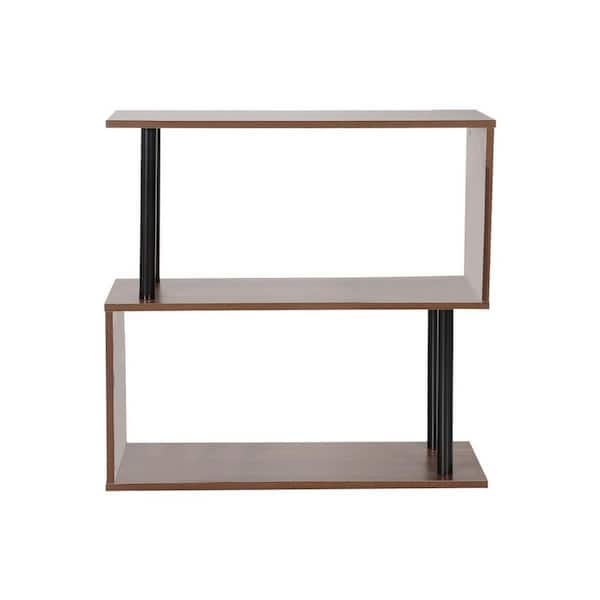 cadeninc 30 in. W Chestnut Wood 2-Shelf Standard Bookcase with Open Storage