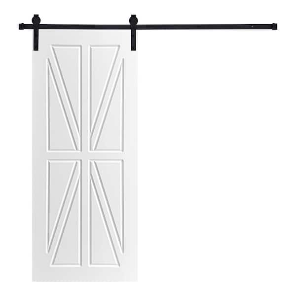 AIOPOP HOME Modern British Flag Designed 80 in. x 24 in. MDF Panel White Painted Sliding Barn Door with Hardware Kit